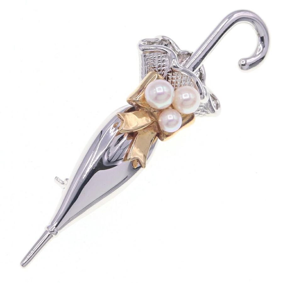 MIKIMOTO ミキモト K18 SV ピンブローチ タイピン 傘 アンブレラ MIKIMOTO（ミキモト） ブローチ アンブレラモチーフ 3Pパール ブローチ