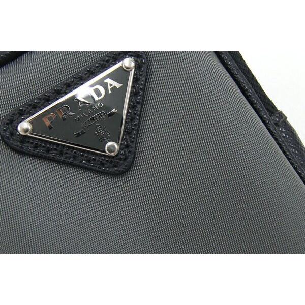 PRADA（プラダ） ポーチ グレー ブラック ナイロン レザー 中古 小物 
