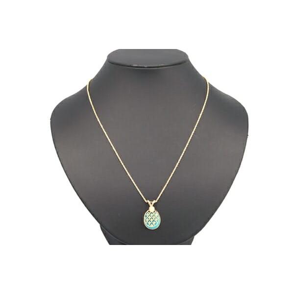 ダイヤモンド ターコイズ ネックレス D0.12ct スウィング K18 YG 中古 