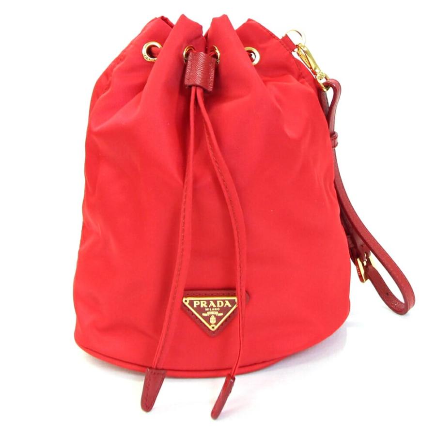 PRADA（プラダ） 巾着ポーチ 2NE369 レッド ナイロン レザー 中古 巾着