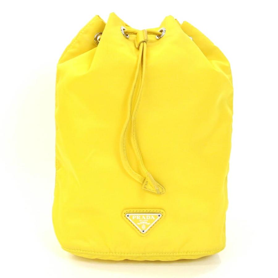 PRADA（プラダ） 巾着ポーチ 1NA369 イエロー ナイロン レザー 中古