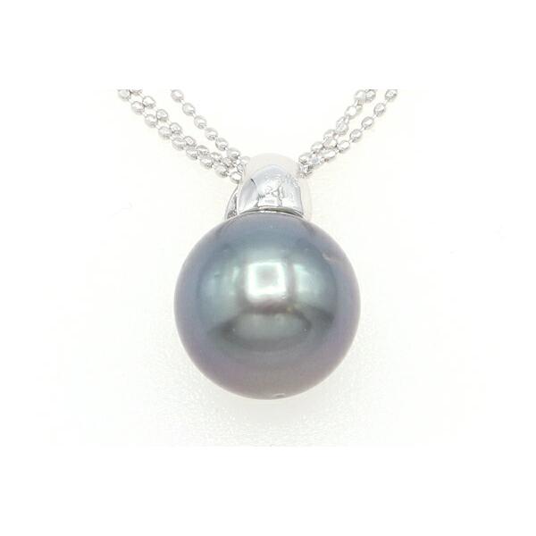 ブラックパール ダイヤモンド ネックレス D0.10ct K18WG 中古 