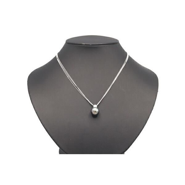 ブラックパール ダイヤモンド ネックレス D0.10ct K18WG 中古 