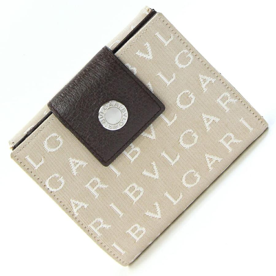 ブルガリ Wホック財布 ロゴマニア 22242 ベージュ ダークブラウン  