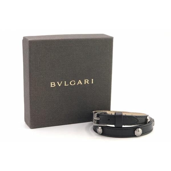 BVLGARI レザー ブレスレット ブラック ゴールド【中古】 ブルガリ