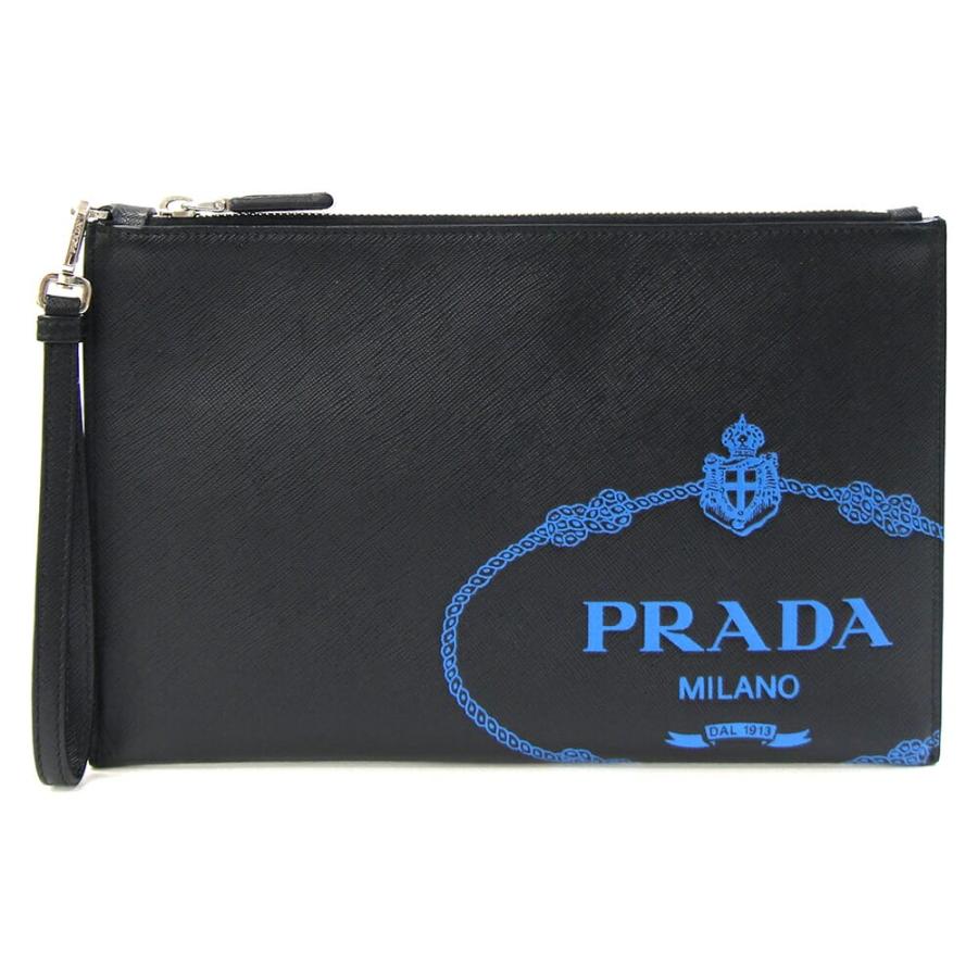 PRADA（プラダ） クラッチバッグ ブラック ブルー レザー 中古