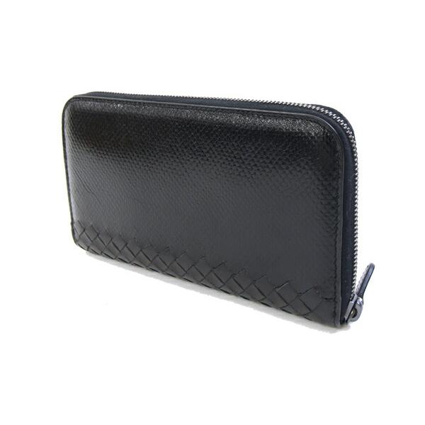 BOTTEGA VENETA ボッテガヴェネタ 長財布 イントレチャート 114076 ブラック系 レザー ユニセックス ラウンドファスナー シルバー金具 美品 BOTTEGA VENETA ボッテガヴェネタ メンズ 長財布 イントレチャート