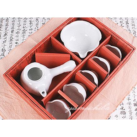 マッコリ器兼茶器白磁蓮セット5客8ピース （5客急須マッコリ器