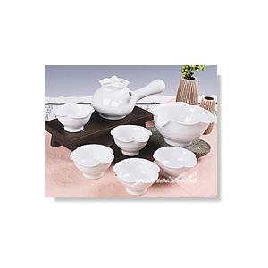 マッコリ器兼茶器白磁蓮セット5客8ピース （5客急須マッコリ器