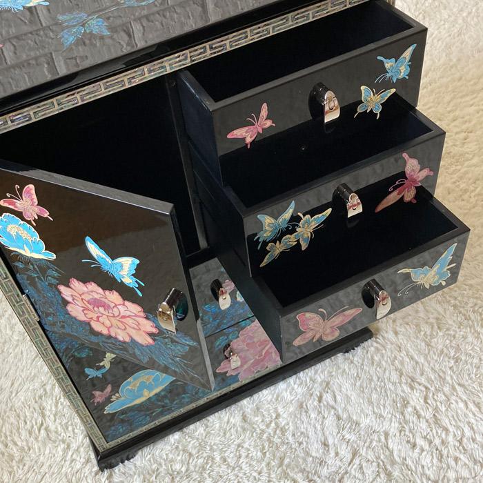 韓国高級螺鈿飾りチェスト 引き出し家具 小物入れ(黒)高さ60cm