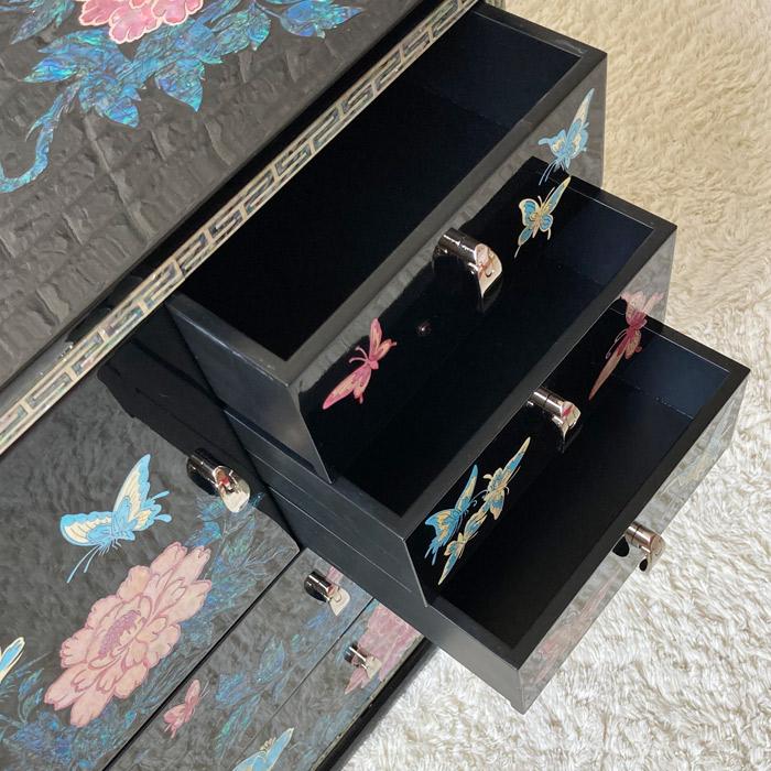 韓国民芸家具 高級 螺鈿細工 黒漆塗り 豪華収 サイドボード+飾り棚 4点セット 韓国民芸家具 高級 螺鈿細工 黒漆塗り 豪華収 サイドボード+飾り棚 4