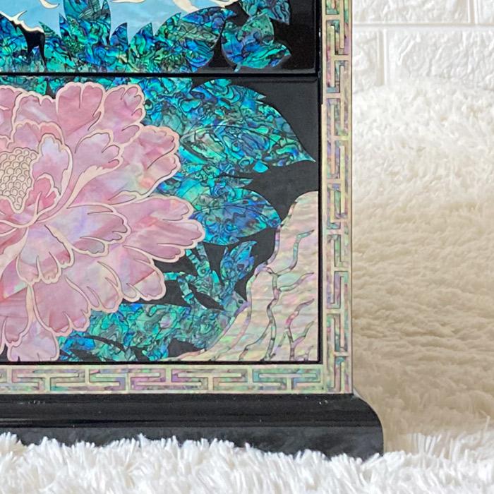 韓国高級螺鈿飾りチェスト 引き出し家具 小物入れ(黒)高さ60cm