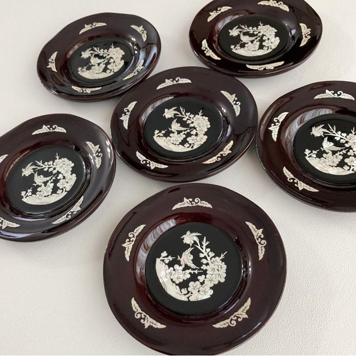 ショップ 螺鈿ラデン茶托【新品】6枚組 螺鈿ラデン茶托【新品】6枚組