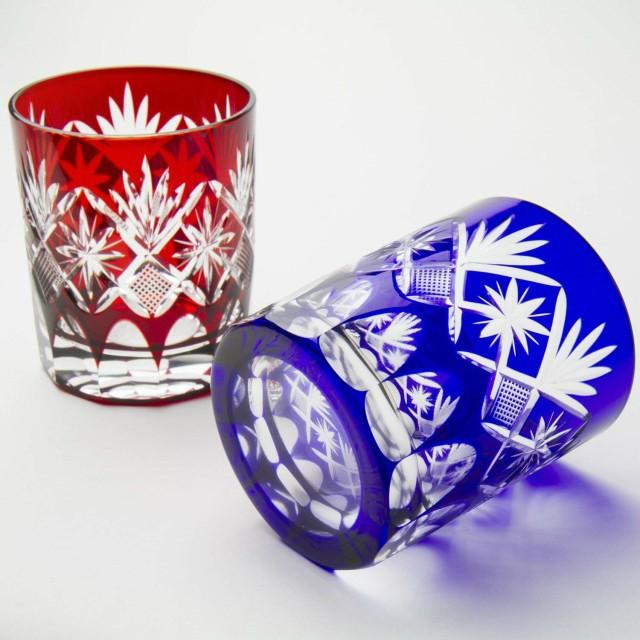 田島硝子（TAJIMA GLASS） 江戸切子 ペアグラス 星切子 青赤 木箱付