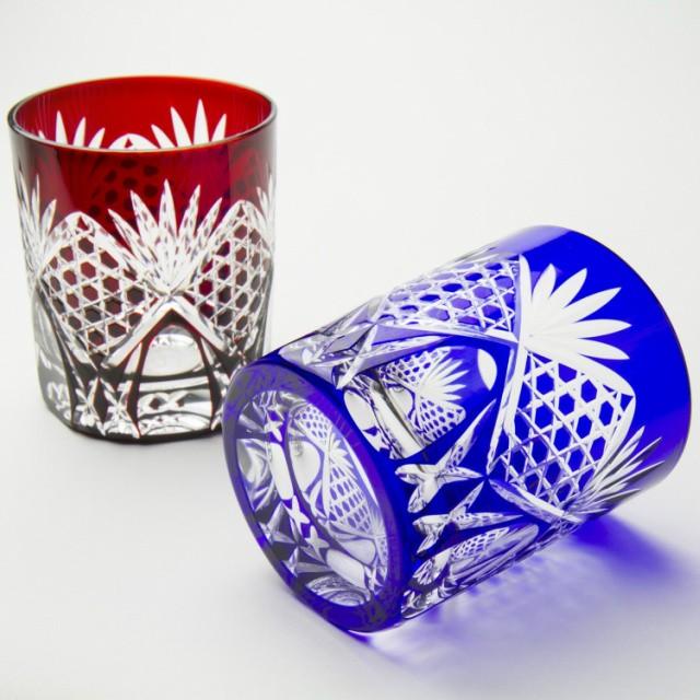 田島硝子（TAJIMA GLASS） 江戸切子 グラス 六角籠目 青 化粧箱付 日本