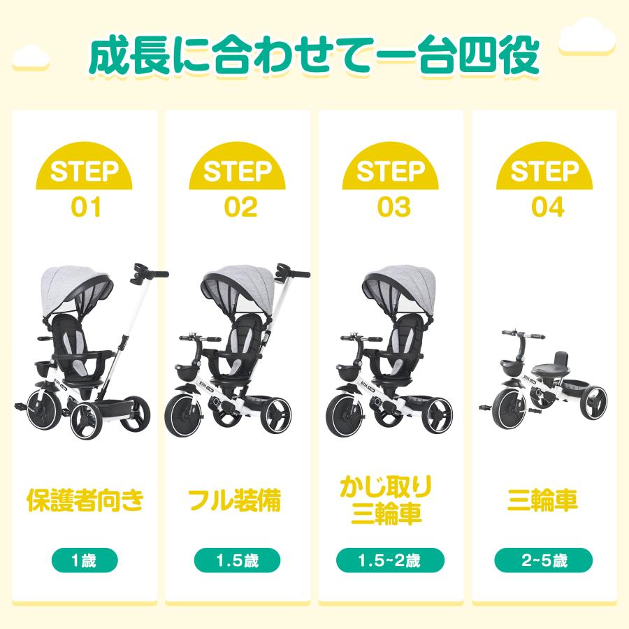 三輪車 折りたたみ 子供用三輪車 サンシェード付き コントロールバー