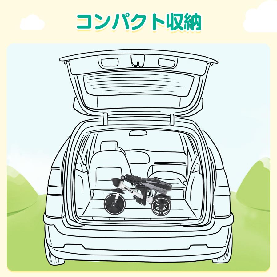 三輪車 折りたたみ 子供用三輪車 サンシェード付き コントロールバー