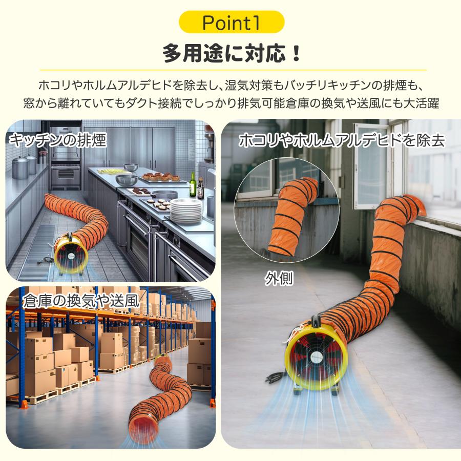 ダクトホース5m付きセット】送風機 工場扇 風量3000m?/h 口径304mm 