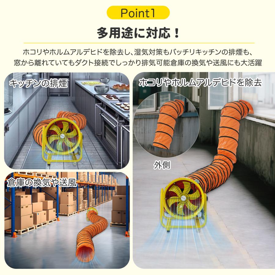 ダクトホース5m付きセット】送風機 工場扇 角度調整可能 風量11000m?/h