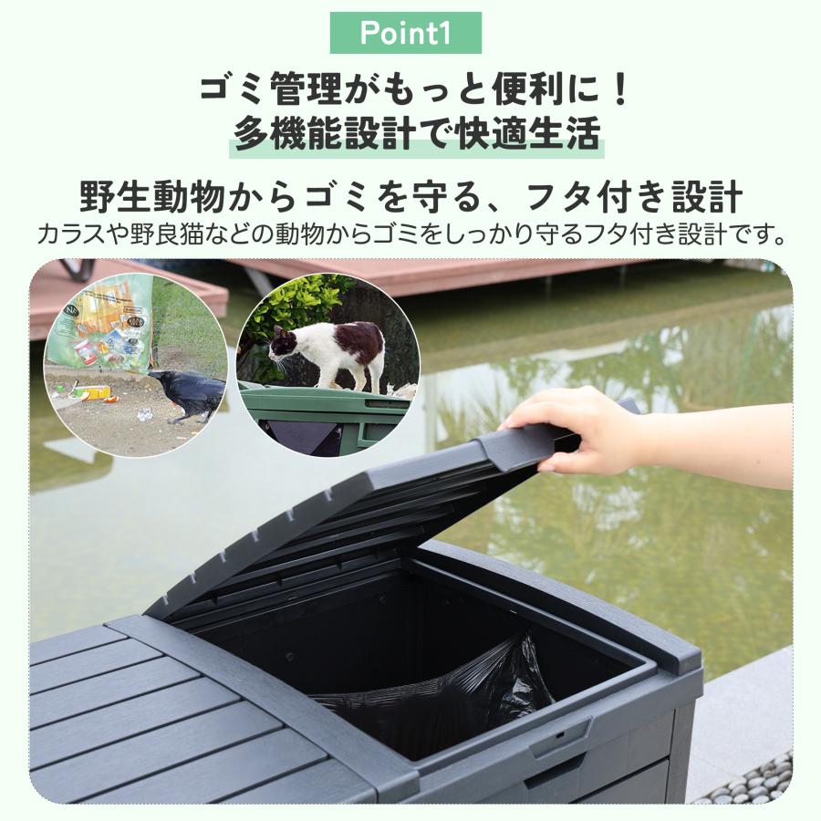 樹脂製】ゴミ収納庫 物置き ゴミ箱 ゴミストッカー トレイ付き 大容量 