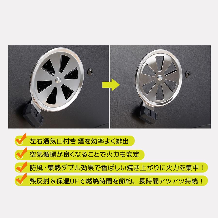 バーベキューコンロ BBQコンロ 焼き網 温度計 通気口 バレル蓋 サイド