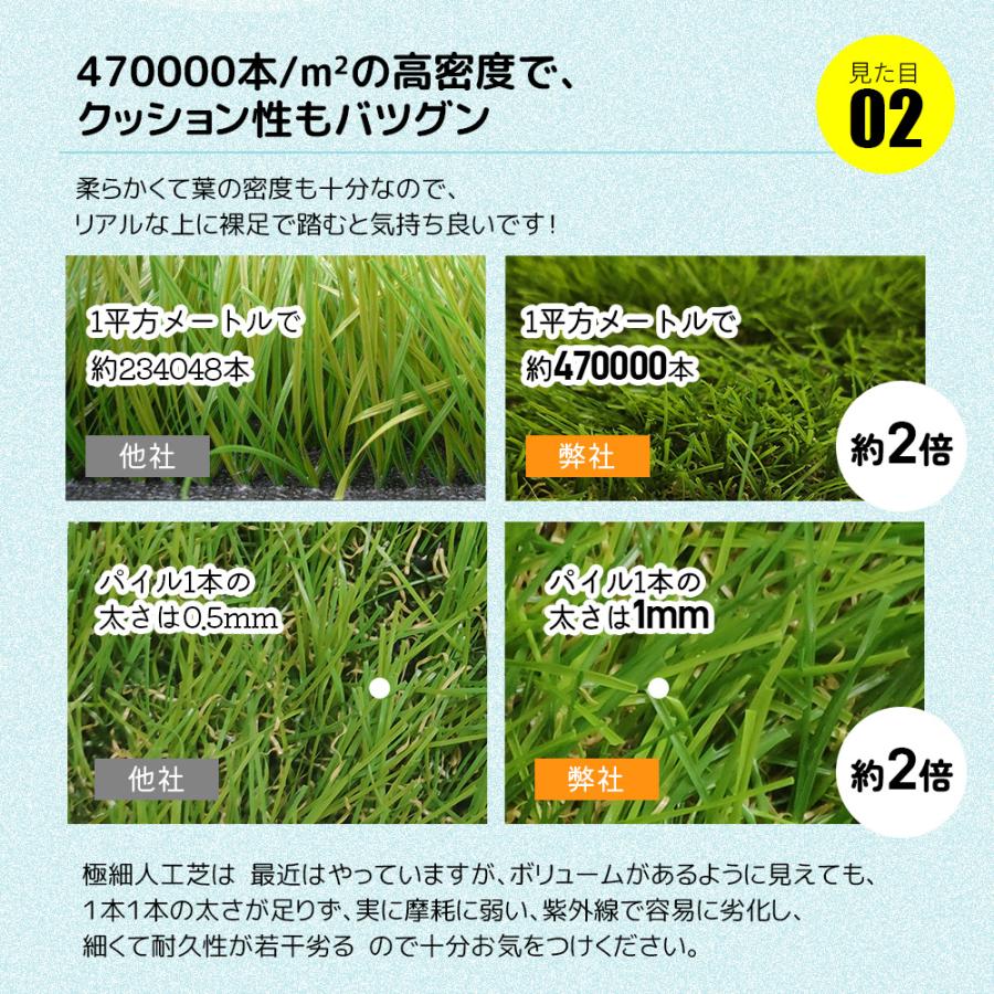 人工芝 ロール 1m×5m 高密度47万本/m2 芝丈35mm ピン12本 4色立体感 