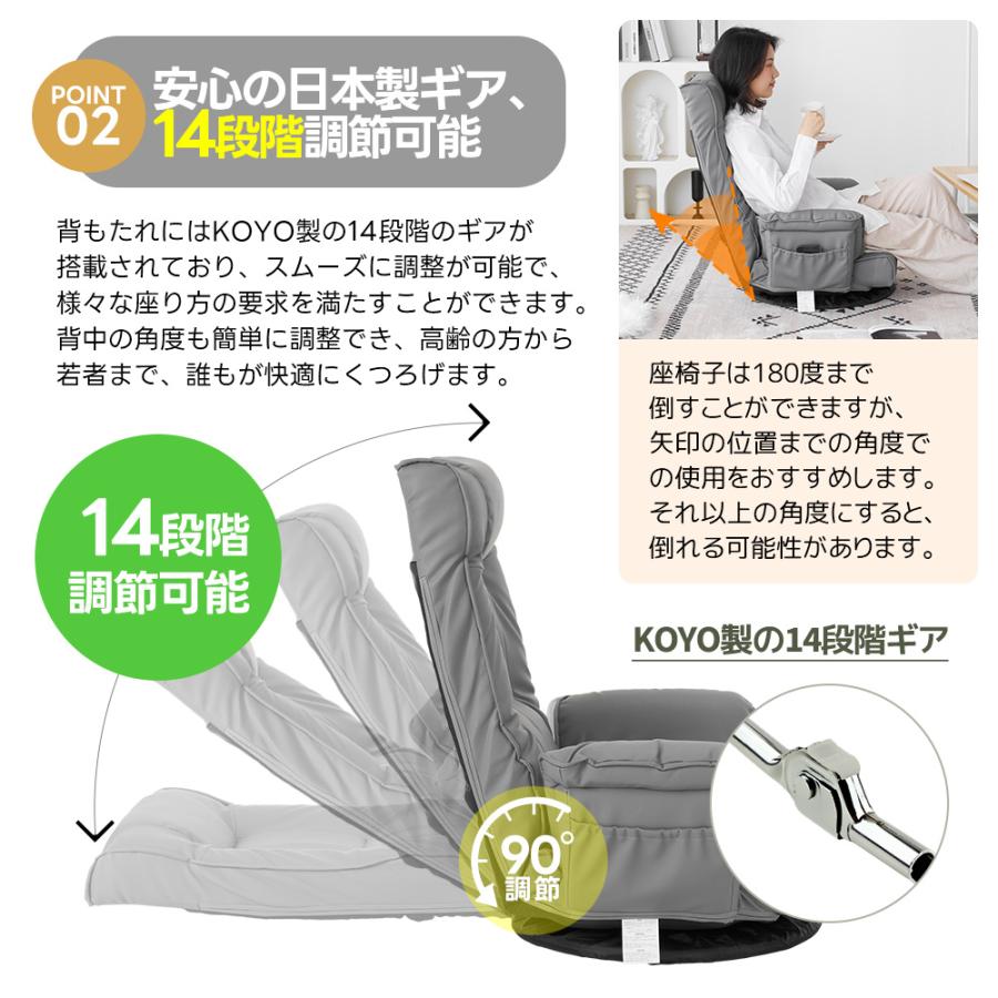 PUレザー生地☆座椅子 回転式 肘掛け ハイバック リクライニング 14