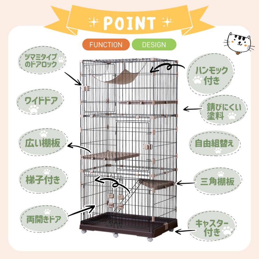 BTM 【新仕様両開きドア登場】猫 ケージ キャットケージ 3段 多頭飼い