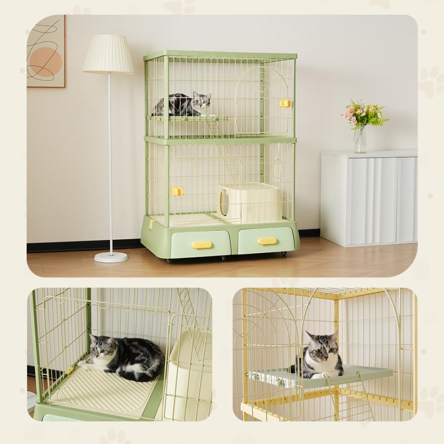 猫砂の飛び散り防止猫トイレ付き☆猫 ケージ キャットケージ 2段 幅広