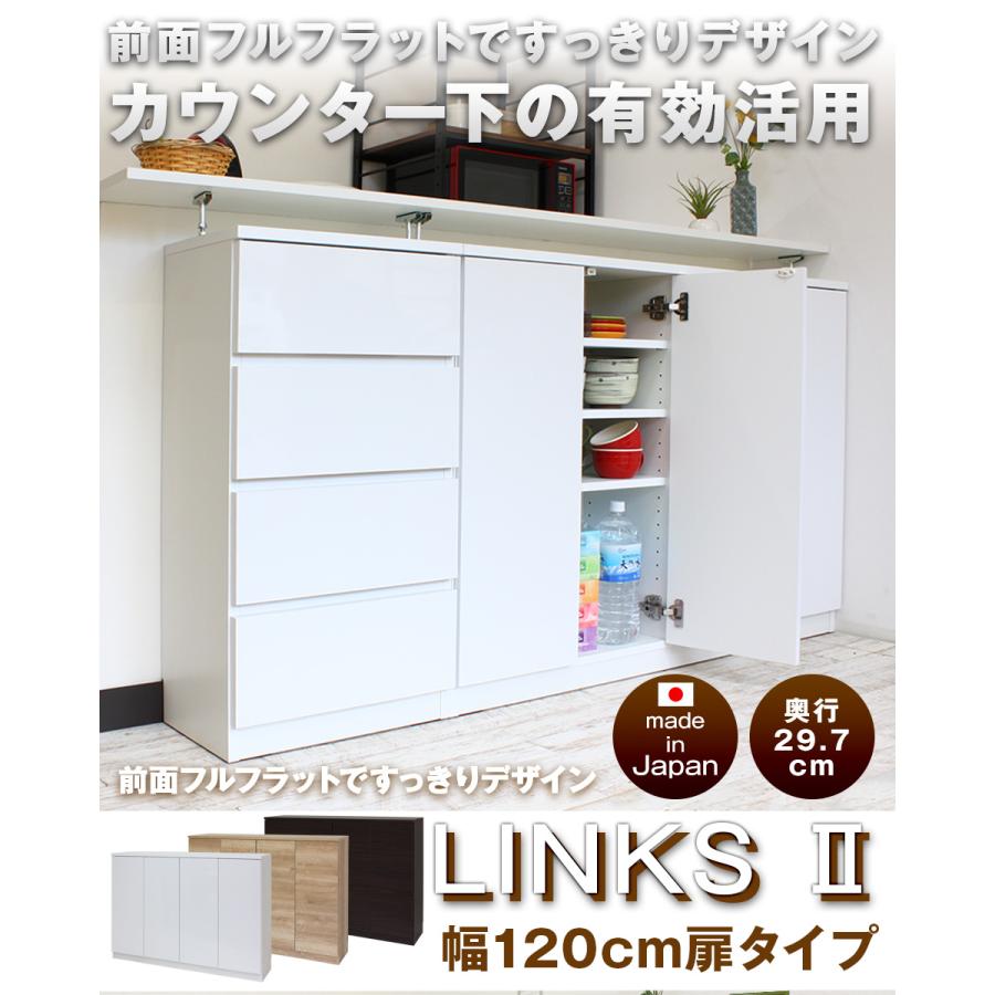 お子様のいる家庭でも安心して使えるカウンター下収納 食器棚 ロータイプ カウンター下収納 Links リンクス2 フルフラット 120D 120幅 奥行30cm 扉タイプ 薄型_1