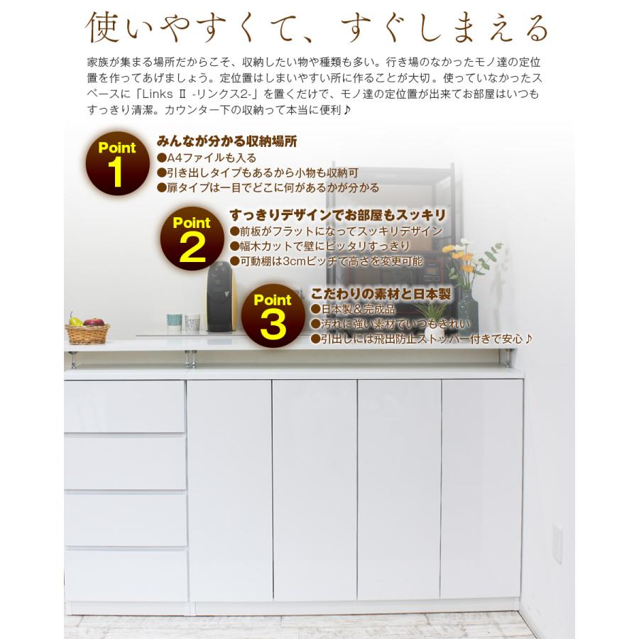お子様のいる家庭でも安心して使えるカウンター下収納 食器棚 ロータイプ カウンター下収納 Links リンクス2 フルフラット 120D 120幅 奥行30cm 扉タイプ 薄型_4