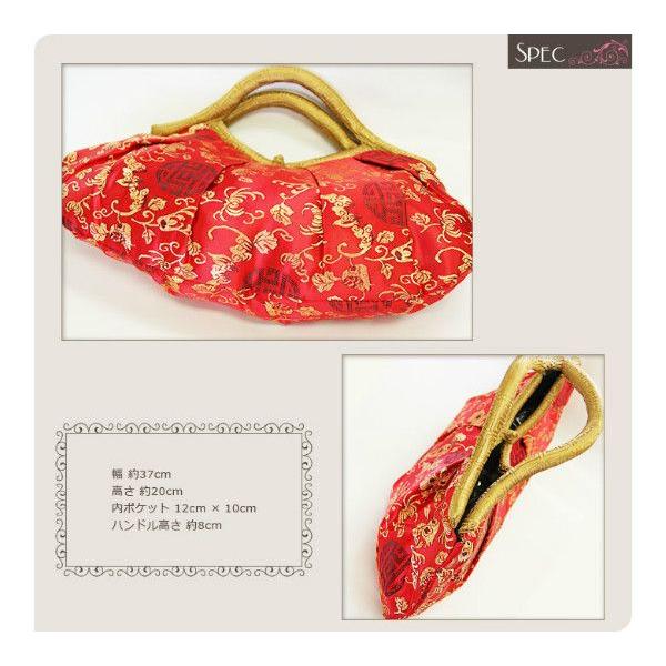チャイナ風 ハンドバッグ 布製 赤/紫 花柄&紋 絢爛豪華な中国 チャイナ風 ハンドバッグ 布製 赤/紫 花柄&紋 絢爛豪華な中国
