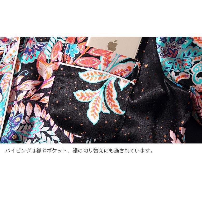 シルクパジャマ 和柄風 ゴージャス シルク100％ レディース 花柄 植物  