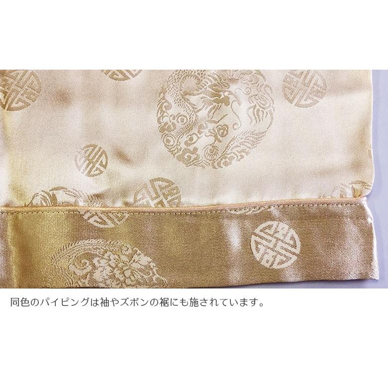 シルク100％ ジャガード パジャマ シャンパンゴールド サテン 長袖
