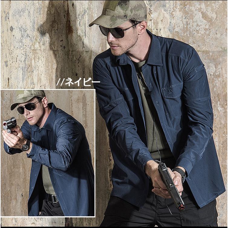 ホームアイホーム ミリタリーシャツ メンズ 長袖 無地 吸湿速乾