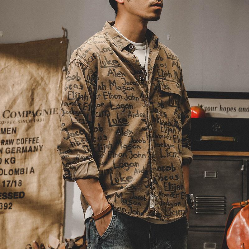 カジュアルシャツ メンズ ワークシャツ オリジナル 英文字 手書き 個性 かっこいい オシャレ ストリート ライトアウター アメカジ トップス ブラウス 前開き Ccsz109 夢価格 通販 Yahoo ショッピング