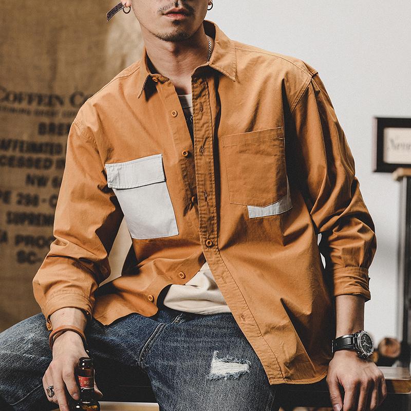 長袖シャツ メンズ ワークシャツ 差し色 コーディネート 切り替え ビッグポケット アメカジスタイル 羽織り ライトジャケット ミリタリー 綿 かっこいい Ccsz717 夢価格 通販 Yahoo ショッピング