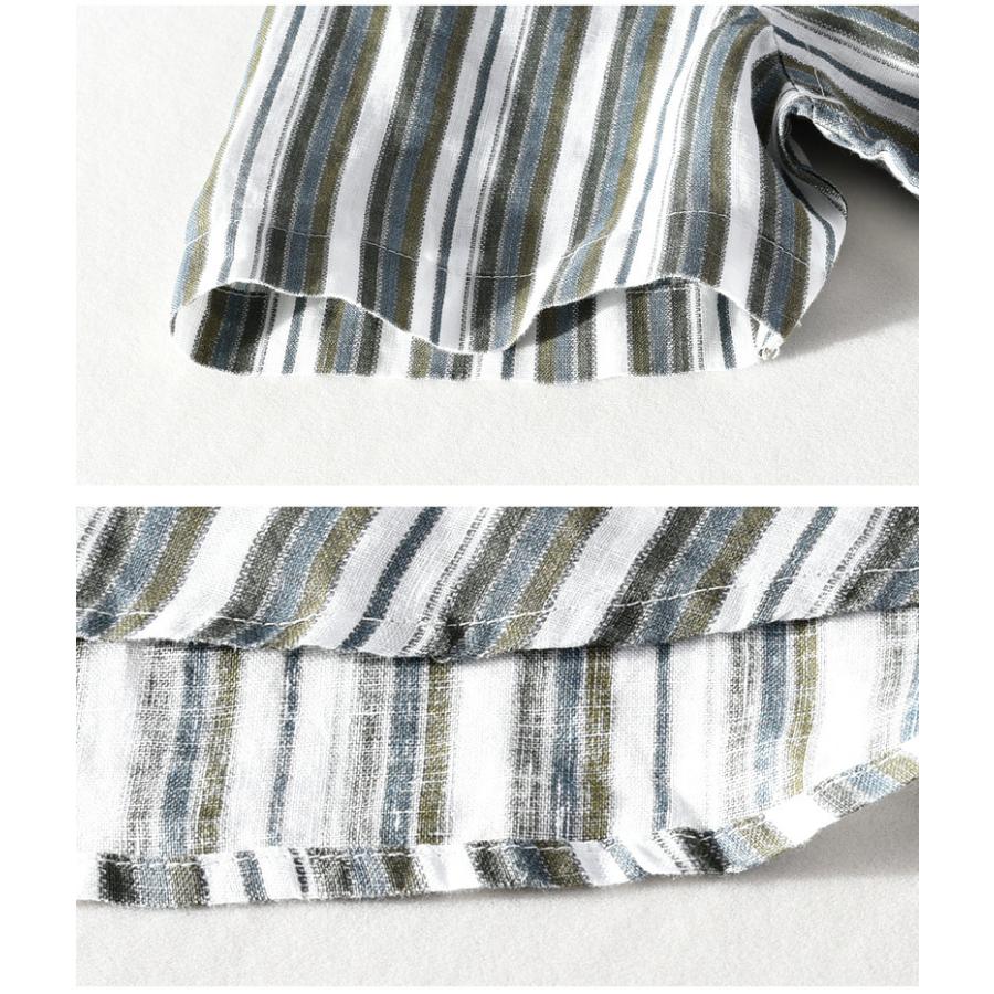 リネンシャツ 半袖 カジュアルシャツ ストライプ トップス ノーカラー ヘンリーネック メンズ リゾート リネン 夏 快適 爽やか 通気 限定販売 メンズ