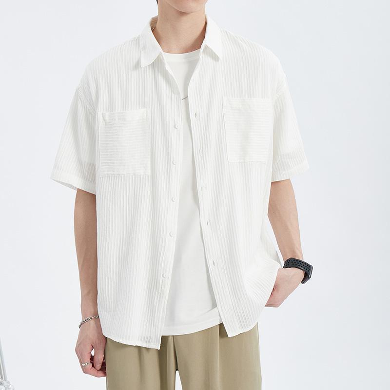 白シャツ 半袖シャツ メンズ 通気 吸汗 ソフト薄手 ポケット付き 綿シャツ シャツ 半袖 ストライプ 無地 カジュアル 羽織り トップス Dcs2173 夢価格 通販 Yahoo ショッピング