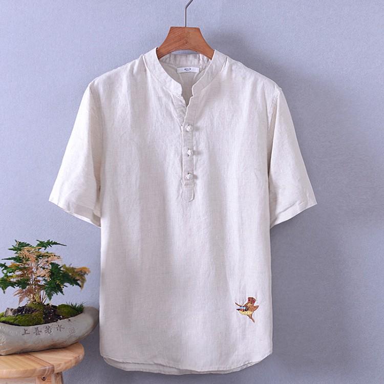 リネンシャツ メンズ 半袖 無地 刺繍 鳥 ヘンリーネック プルオーバーシャツ ノーカラー カジュアル Dcs9013 夢価格 通販 Yahoo ショッピング