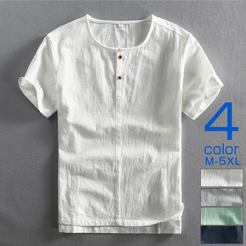リネンシャツ 白シャツ メンズ 半袖 無地 麻 コットン 丸首 カジュアル カットソー プルオーバーシャツ 夏 トップス Dcsxh 夢価格 通販 Yahoo ショッピング