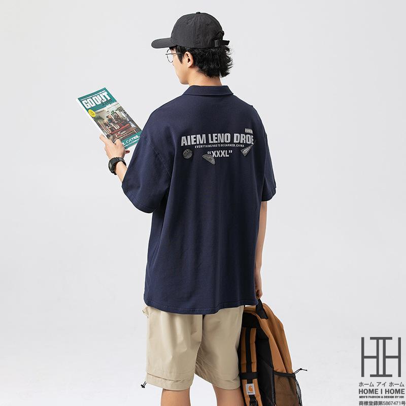 ホームアイホーム 半袖 ポロシャツ バッグプリント 英文字
