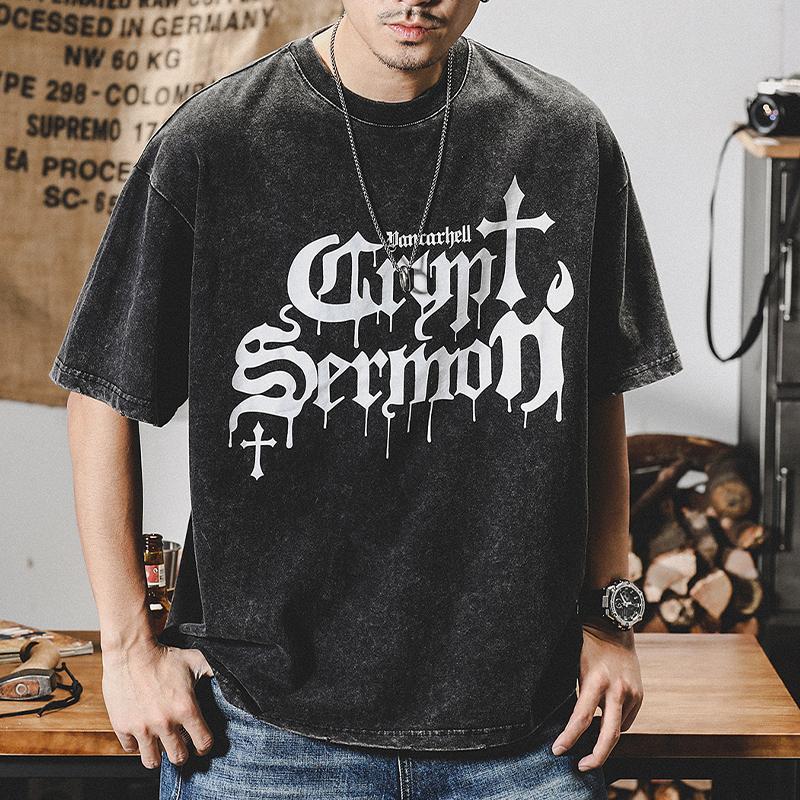 バックプリントtシャツ 半袖 ウォッシュ加工 前後プリント オリジナル ゆったり Oversize かっこいい 丸首 100 綿 Dt8615 夢価格 通販 Yahoo ショッピング