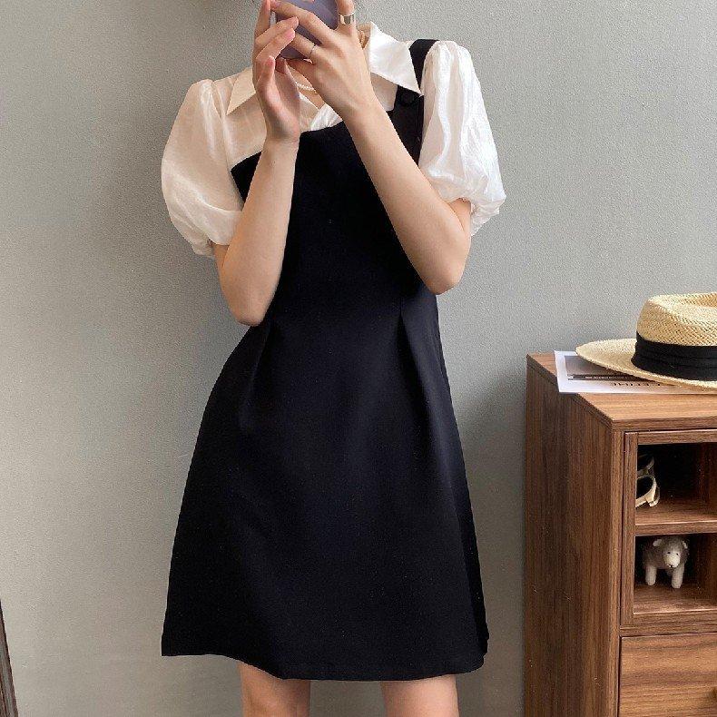 レディース ワンピース 半袖 切り替え 可愛い 膝丈 フリル パフスリーブ 痩せ見え Vネック サマー オールインワン レディースファッション Lyq 夢価格 通販 Yahoo ショッピング