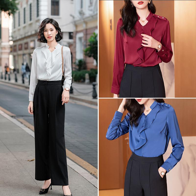 シフォンシャツ ブラウス レディース 無地 長袖 Vネック フリル 可愛い 通勤 きれいめ オフィス 大人 おしゃれ Nccs529 夢価格 通販 Yahoo ショッピング