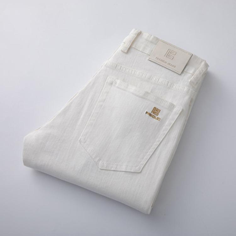メンズデニムパンツ ジーンズ ストレッチ 快適 2021年ファッション福袋 刺繍 ソフト デニム ロングパンツ ストレート 紳士服 ホワイト ボトムス 2周年記念イベントが