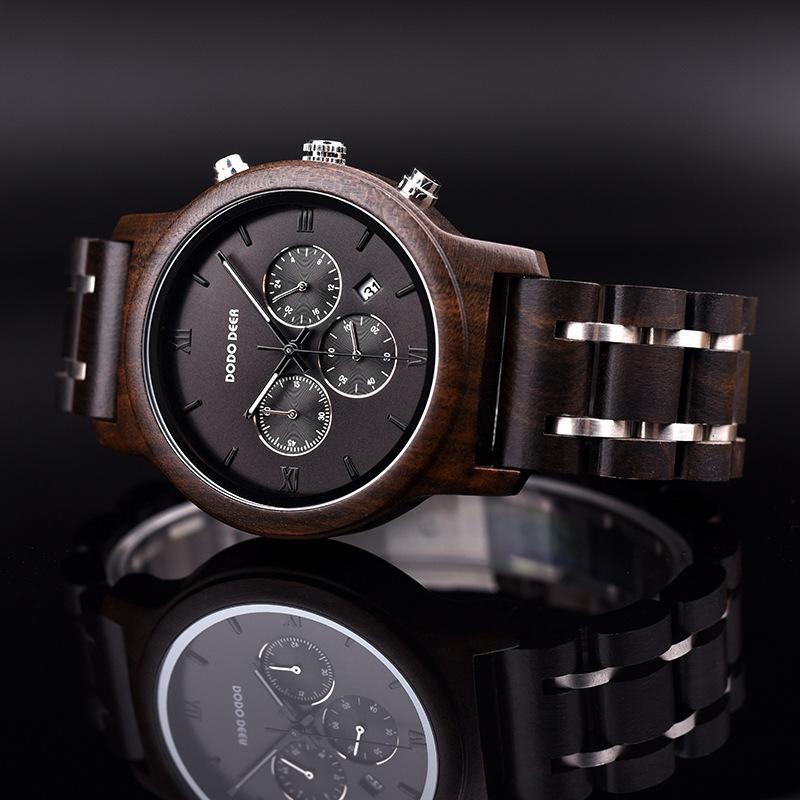 メンズ ウォッチ 腕時計 クォーツ腕時計 24時間表示 日付表示付き 夜光 プッシュ式腕時計 タイマー付き 檀木 プレゼント ビジネス アクセサリー｜yumekakaku｜18