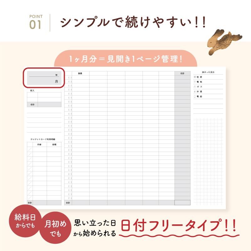 ざっくり家計簿 簡単家計簿 アニマル A5 B6 日付フリー 日本製