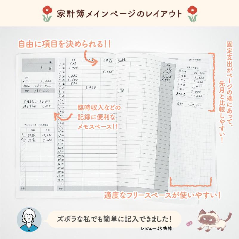 ざっくり家計簿 簡単家計簿 アニマル A5 B6 日付フリー 日本製