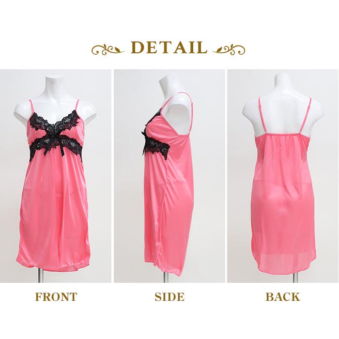 ベビードール セクシー ランジェリー サテン スリップドレス ピンク